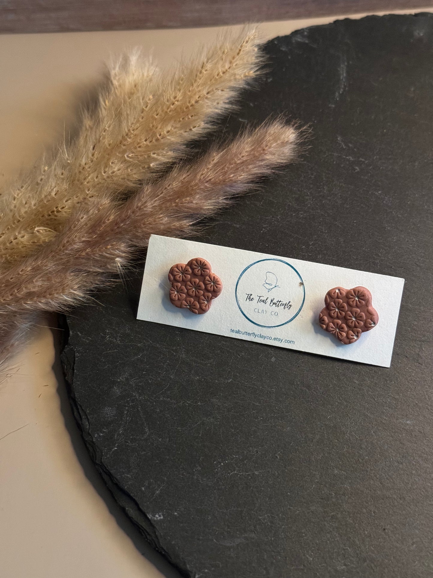 Dusty Pink & Rose Gold Flower Studs