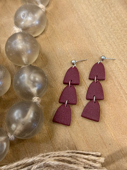 Maroon Triple-Drop Earrings