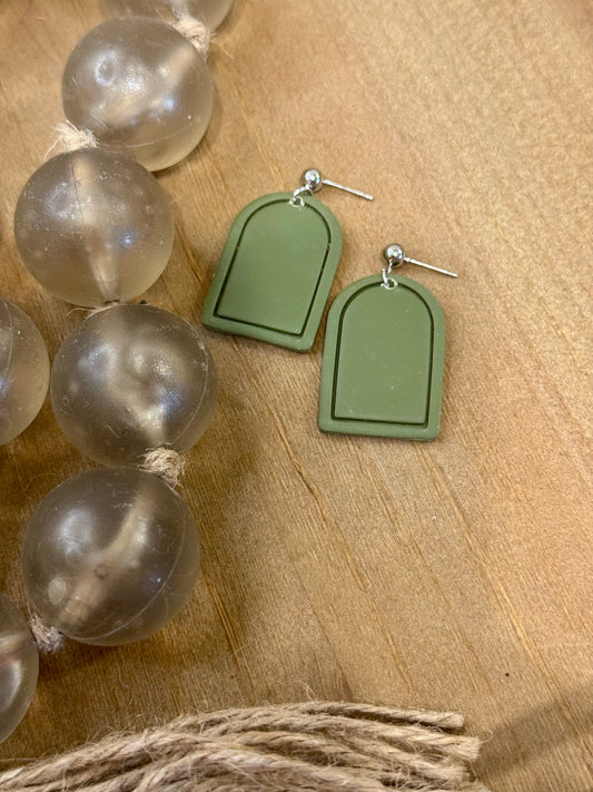 Green Engraved Arch Earrings