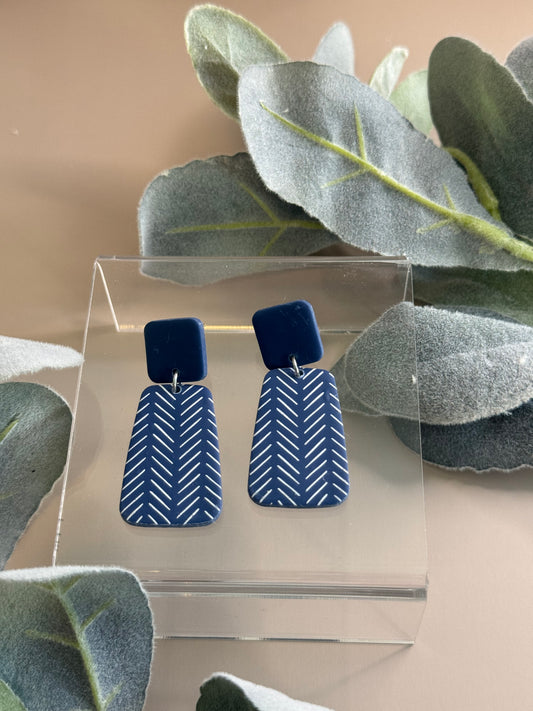 Navy Herringbone Earrings