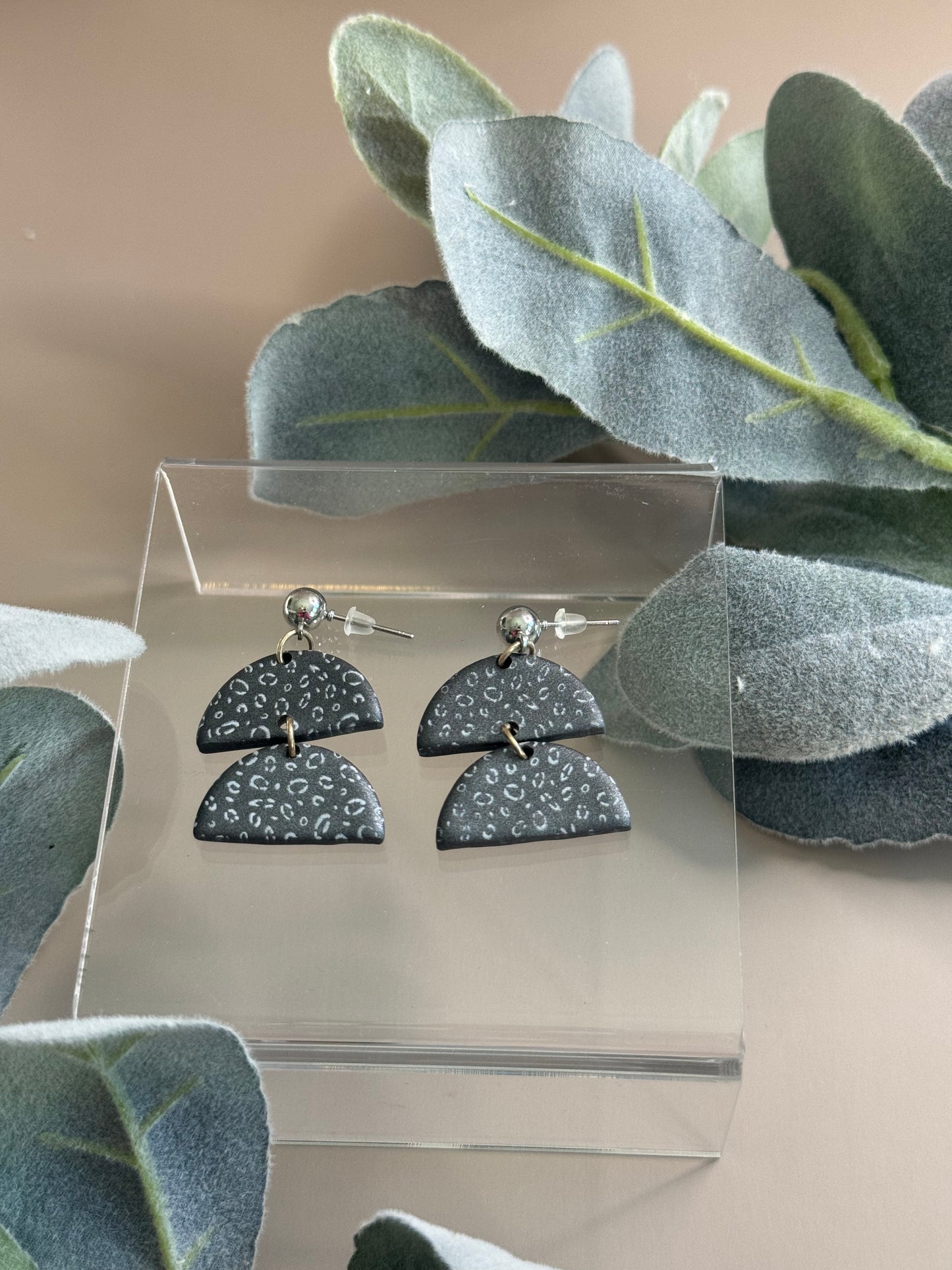 Gunmetal Stacked Abstract Cheetah Print Earrings