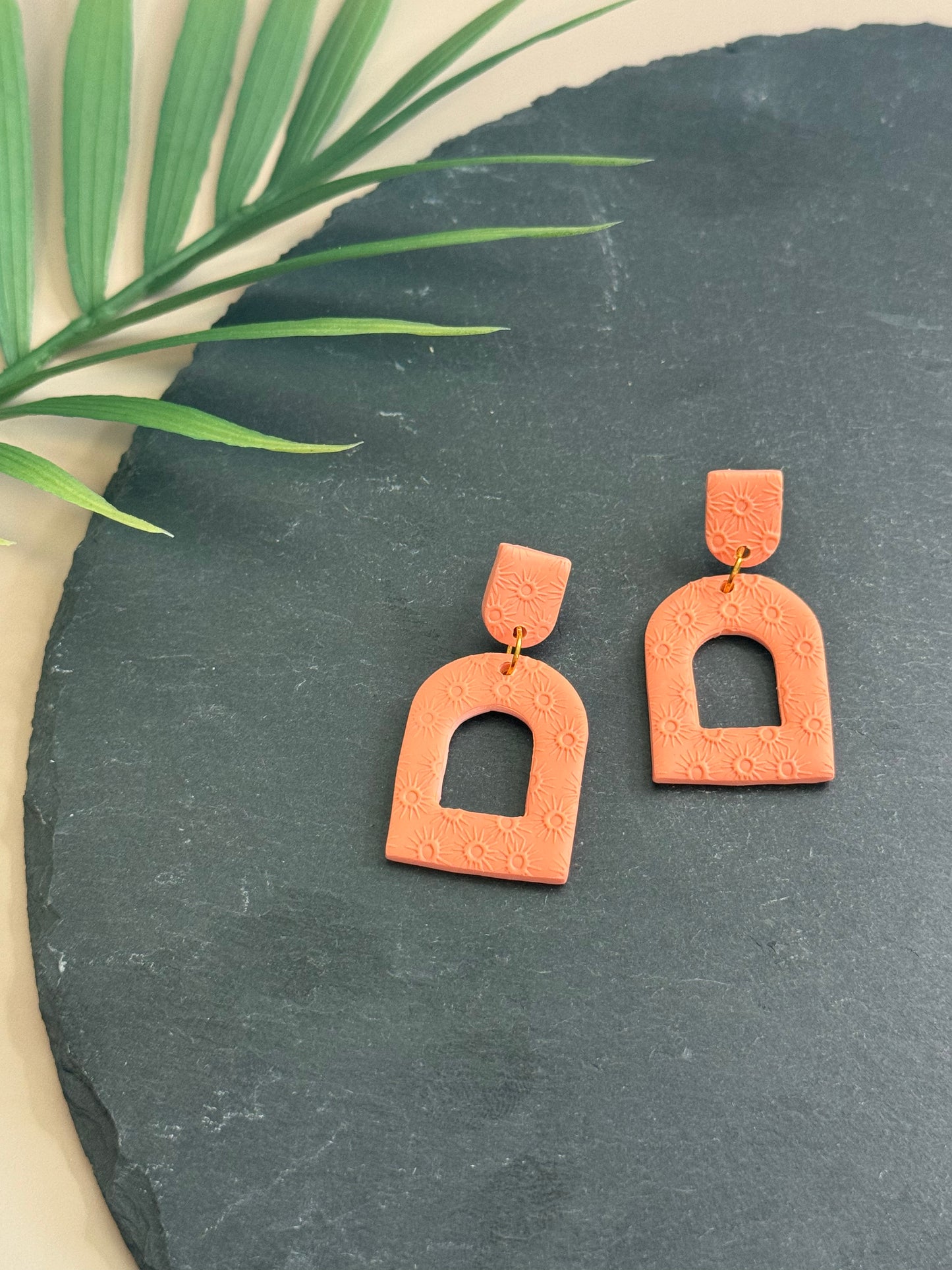 Neon Coral Sunburst Earrings