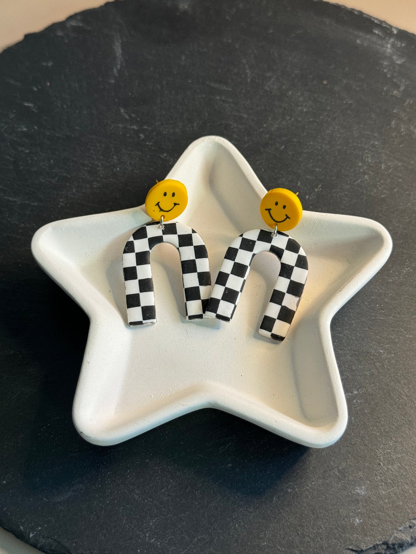 Arch Checkered Smiley Earrings