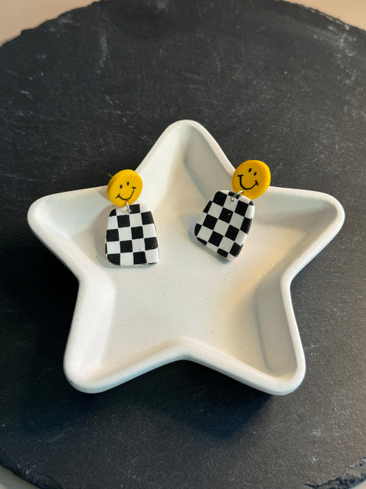 Abstract Checkered Smiley Earrings