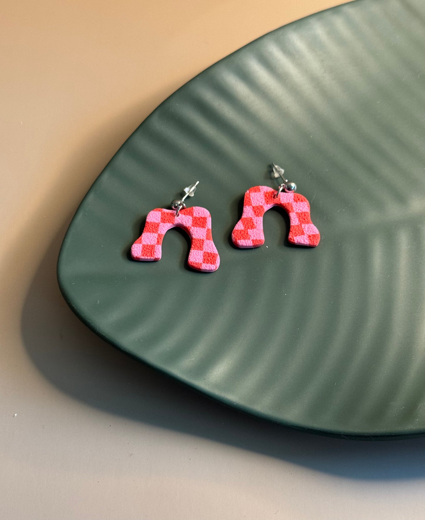 Neon Checkered Wavy Earrings