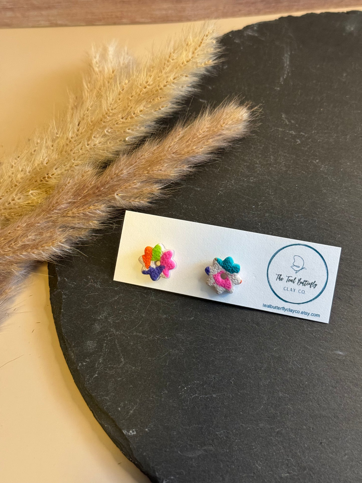 Neon Terrazo Flower Studs